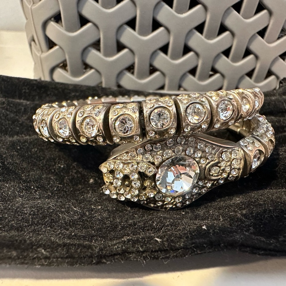 CHANEL Silver Crystal Snake Bracelet